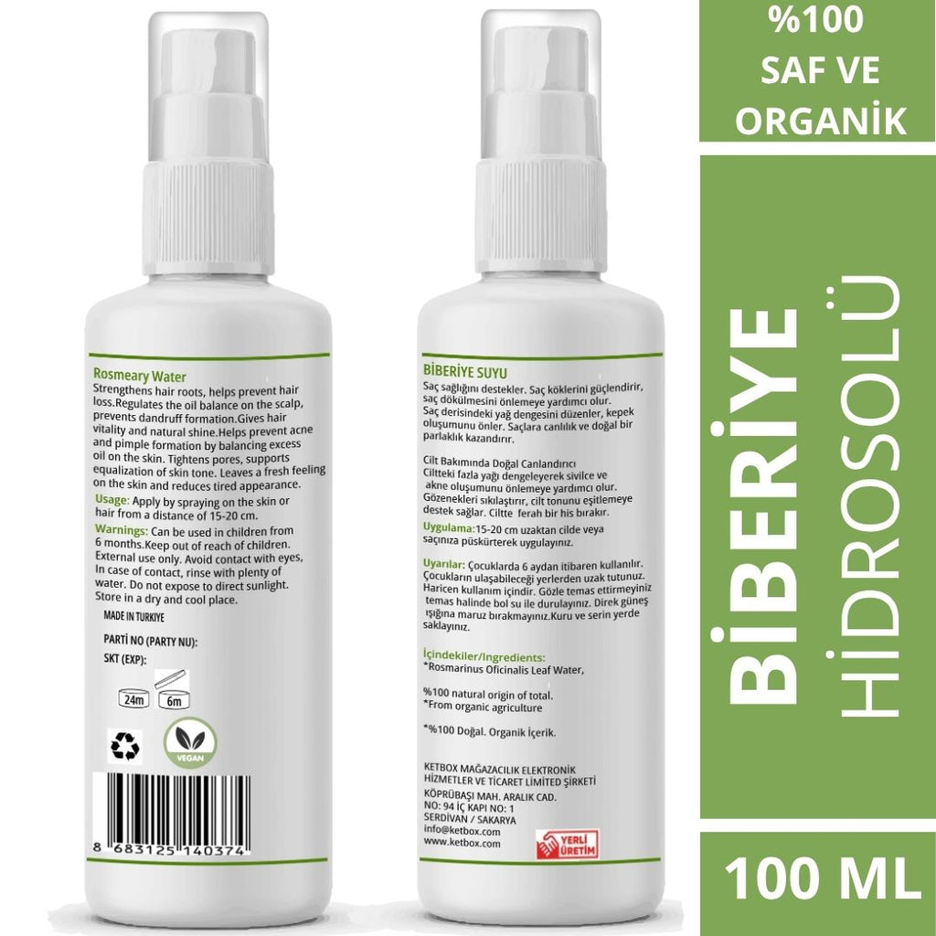 Doğal ve Organik Saf Biberiye Hidrosolü – 100 ML