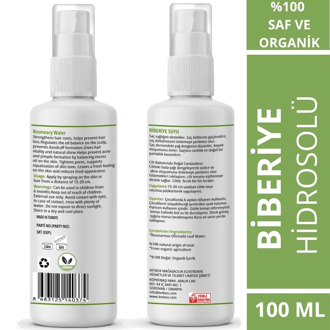 Doğal ve Organik Saf Biberiye Hidrosolü – 100 ML