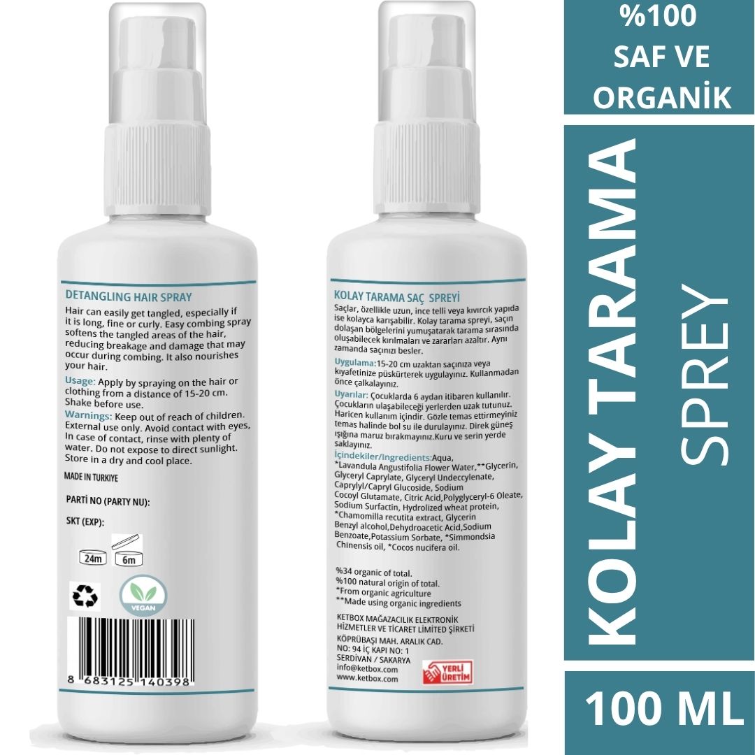 Doğal ve Organik Kolay Saç Tarama Spreyi – 100 ml
