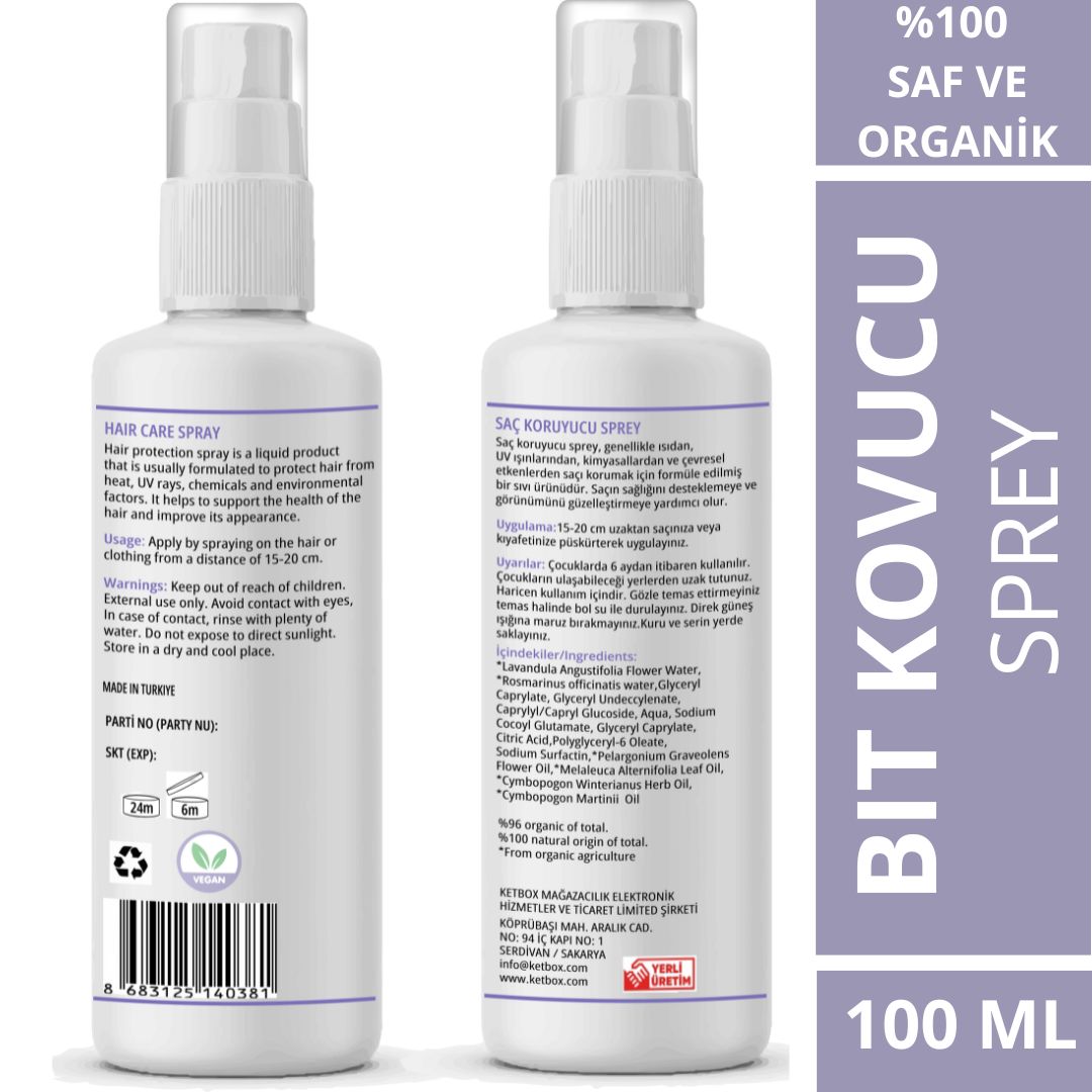 Doğal ve Organik Bit Kovucu Saç Koruyucu Sprey – 100 ML