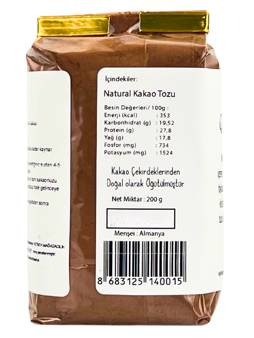 Doğal Ham Kakao Tozu – 400 g (2 x 200 g Paket)