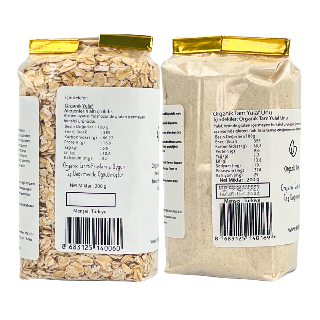 Organik Tam Yulaf Unu ve Organik Yulaf Ezmesi Seti – 2 x 200 g